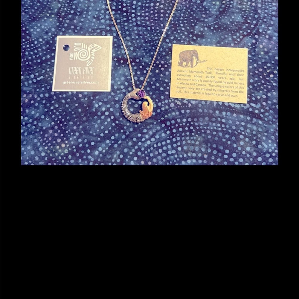 Gorgeous sterling silver mermaid necklace with amethyst and carved mammoth tusk